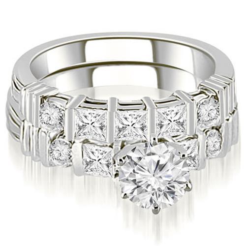 1.59 cttw. Princess And Round Cut Diamond Bridal Set in Platinum