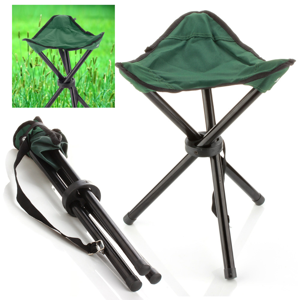 Outdoor Folding Chair For Hiking Fishing Camping Picnic Lawn Portable Pocket With 3 Leg Stool Triangle Tripod Seat Oxford Cloth Small Size Green