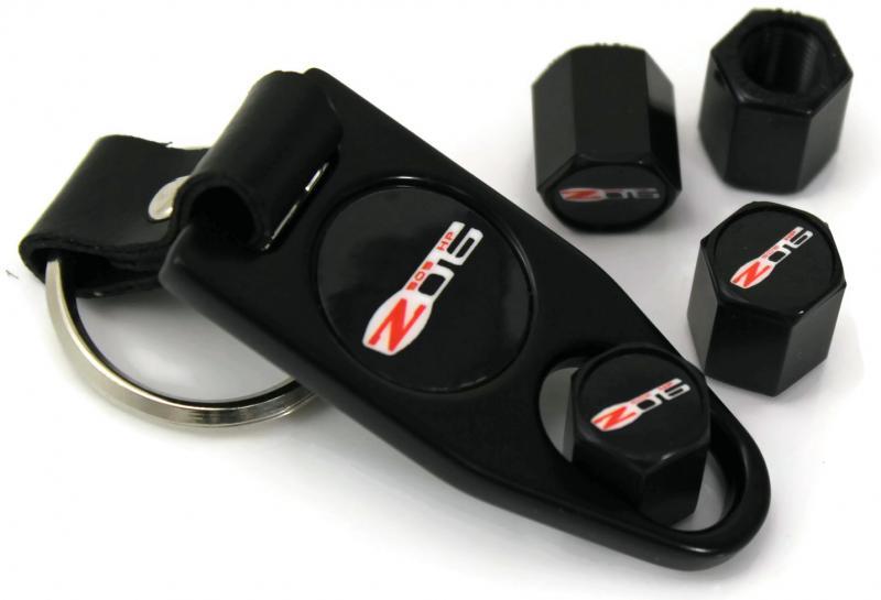 Corvette Z06 505 HP Wheel Air Tire Valve Stem Caps Black Tool Cover Key Chain