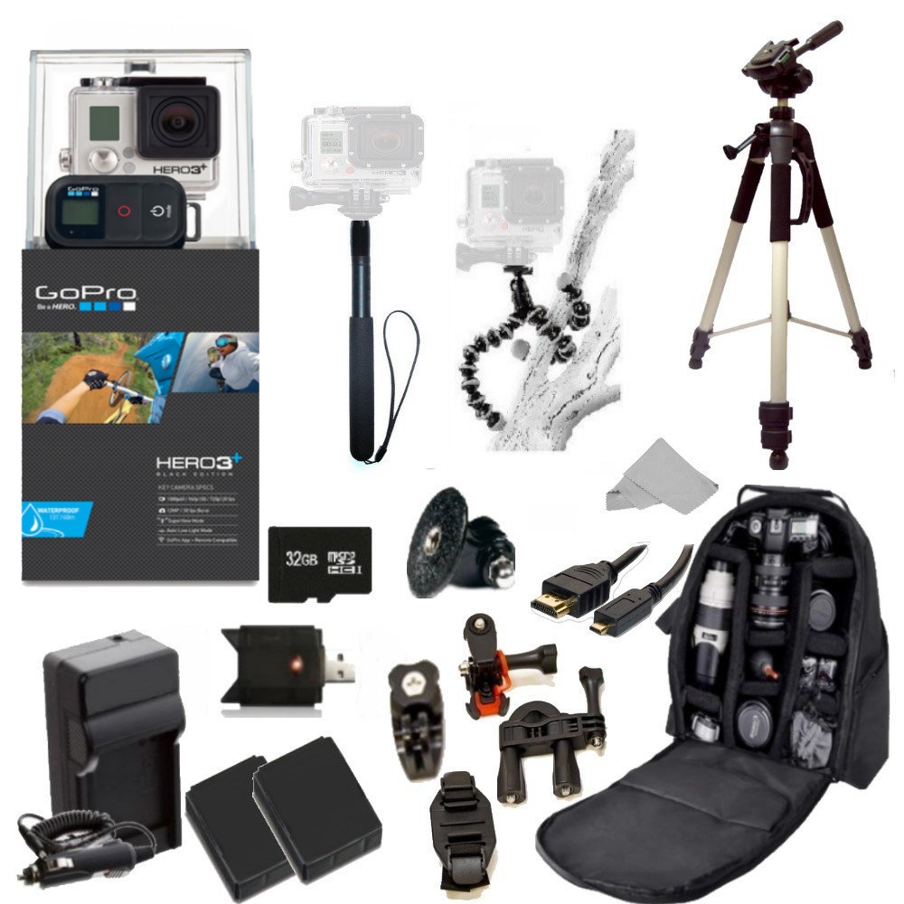 GoPro HERO3+ Black Edition Camera (CHDHX 302) + Action Pro Series All In 1 ATV/Bike Kit Designed for Bike Mount Motorcross, ATV, ROAD, MOUNTAIN, snowmobile + Extra Necessary Accessories