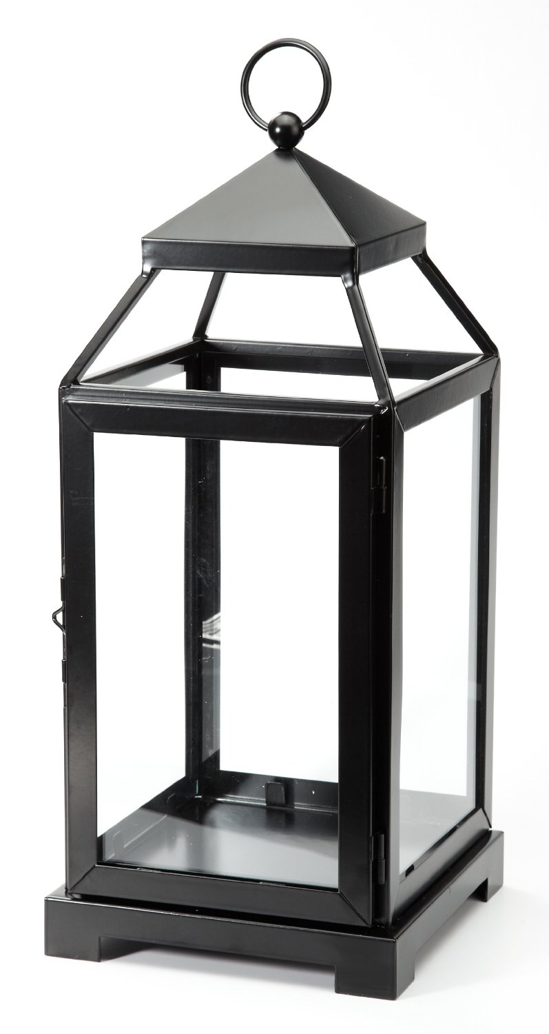 M2CBridge Metal Coated Garden Candle Lantern Holder Candleholder with Windowpane  Black (17.5 Inch)