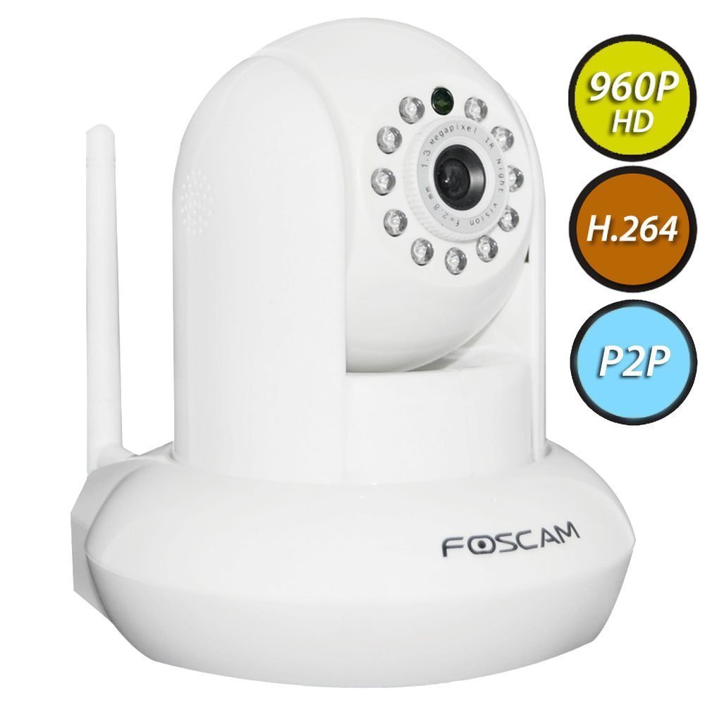 Foscam Plug and Play FI9831P 1.3 Megapixel (1280x960p) H.264 Wireless/Wired Pan/Tilt IP Camera with IR Cut Filter   26ft Night Vision and 2.8mm Lens (70° Viewing Angle)   White