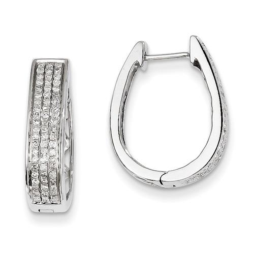 14K White Gold Diamond Large Hinged Oval Hoop Earrings. Carat Wt  0.43ct (0.4IN Long)