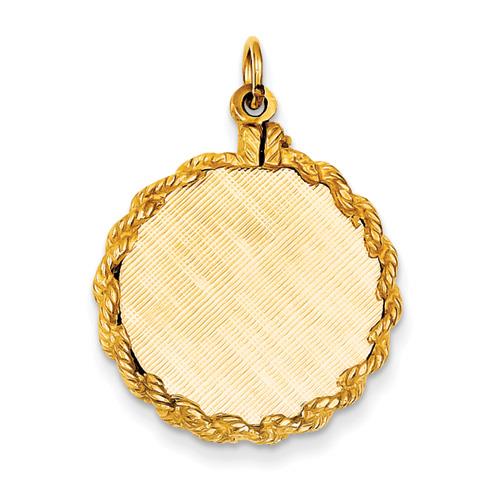 14k Yellow Gold Patterned 0.013 Gauge Circular Engravable Disc with Rope Charm (1.2IN long x 0.8IN wide)