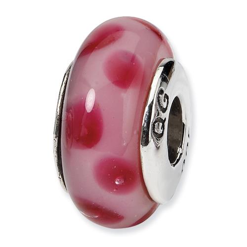 Silver Reflections Pink Hand Blown Bead