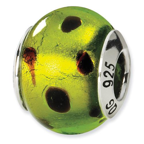 Silver Reflections Green/Black Italian Murano Bead Charm