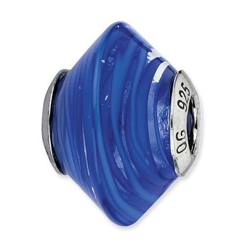 Sterling Silver Reflections Dark Blue Swirls Italian Murano Bead