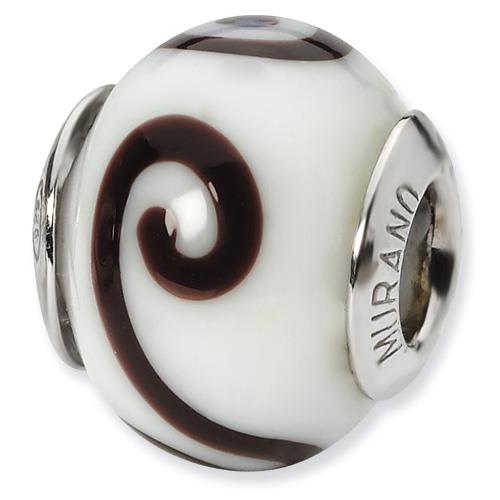 Sterling Silver Reflections White/Brown Italian Murano Bead