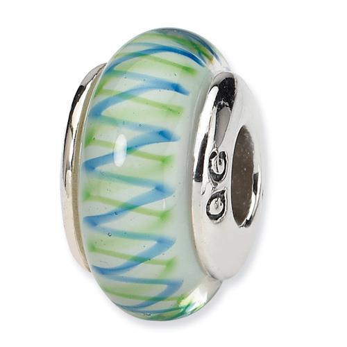 Sterling Silver Polished Green/Blue Hand blown Bead