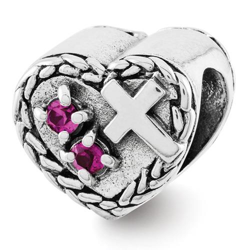 Sterling Silver Reflections Synthetic CZ and Cross Heart Bead
