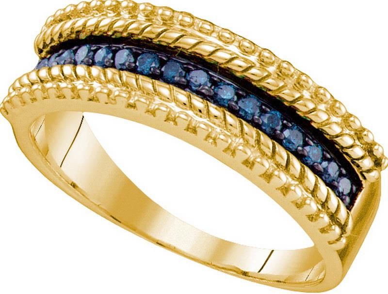 925 Yellow Sterling Silver 0.23CT Blue Diamond Fashion Band