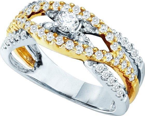 14K White Gold Two Tone 0.75CT Shared Prong Diamond Split Lustrous Bridal Ring