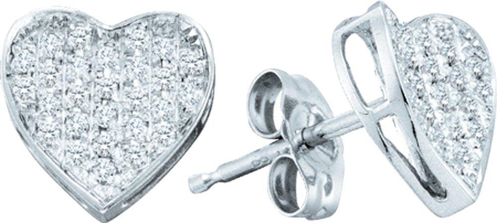 10K White Gold 0.20CT Shiny Pave White Diamond Heart Fashion Post Earring