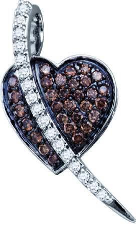 10K White Gold 0.53CT Surface Prong Brown Diamond Strike Through Heart Pendant