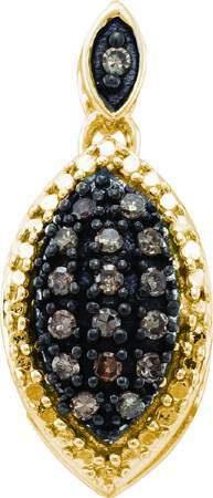 10K Yellow Gold 0.20CT Shiny Micro Pave Brown Diamond Marquise Fashion Pendant