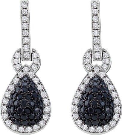 10K White Gold 1.80CT Shiny Pave Black Diamond Pear Fashion Post Earring