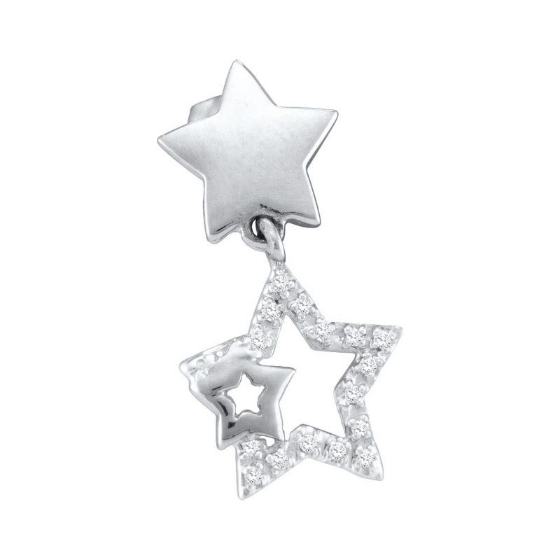 10K White Gold 0.10ctw Elegant Pave Diamond Fashion Triple Star Earring