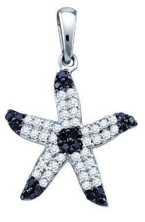 10K White Gold 0.32CT Elegant Pave Black Diamond Sea Star Fashion Pendant