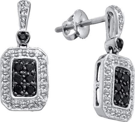 14K White Gold 0.50CT Black Diamond Fashion Screw Back Long Asscher Earring