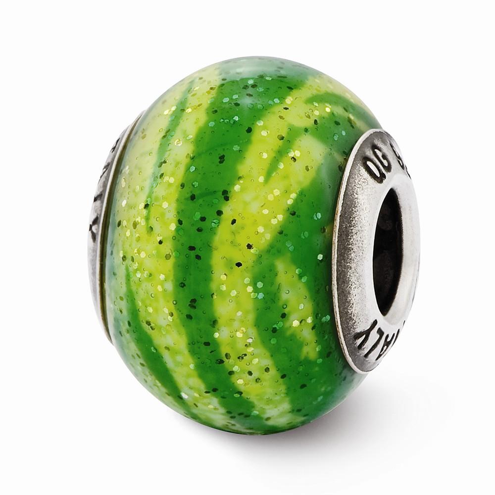 Sterling Silver Reflections Italian Green Stripes Bead