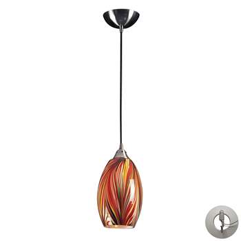 Elk 1 Light Pendant in Satin Nickel with Multi Colors Swirled Glass   517 1M LA