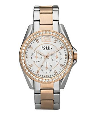 Fossil Riley Stainless Steel Silver And Rose Tone Womens Watch ES2787