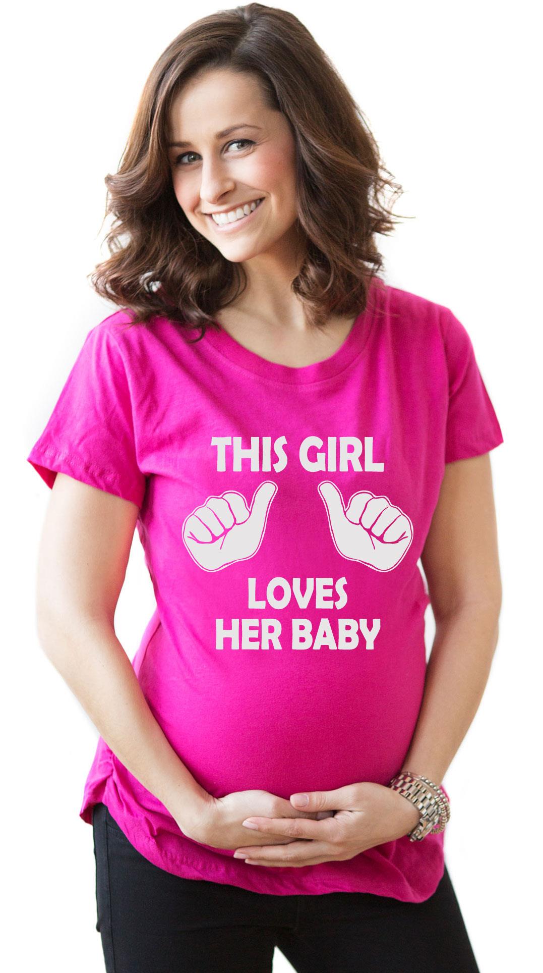 This Girl Loves Her Baby Maternity T Shirt Funny Pregnancy Tee Shirt For Expecting Moms (Heather Pink) XL
