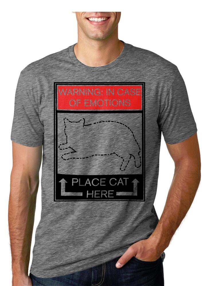 Mens WARNING: In Case of Emotions Place Cat Here Funny T Shirt  M