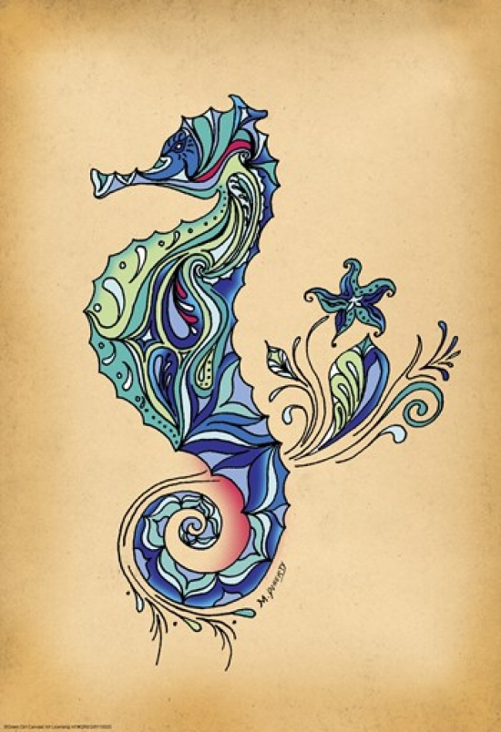 Seahorse Poster Print by Green Girl Canvas (13 x 19)