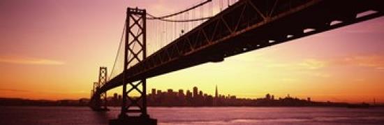 Bridge across a bay with city skyline in the background, Bay Bridge, San Francisco Bay, San Francisco, California, USA