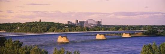 Bridge across a river with Montreal Biosphere in the background, Pont De La Concorde, Montreal, Quebec, Canada Print by