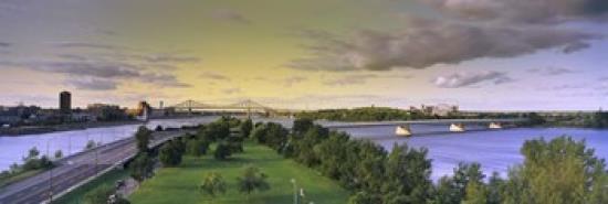 Bridges across a river, Jacques Cartier Bridge, Pont De La Concorde, Montreal, Quebec, Canada Print by Panoramic Images