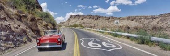 Vintage car moving on the road, Route 66, Arizona, USA Poster Print by Panoramic Images (36 x 12)