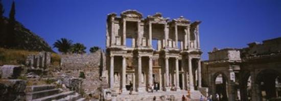 Tourists in front of the old ruins of a library, Library At Epheses, Ephesus, Turkey Print by Panoramic Images