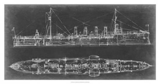 Navy Cruiser Blueprint Poster Print by Ethan Harper (38 x 20)