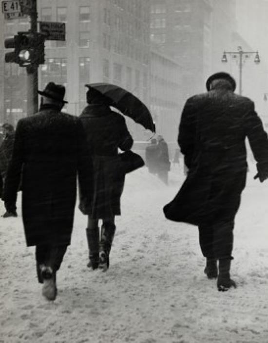 Group of people walking on a snow covered road during a blizzard, New York City, USA Poster Print (18 x 24)