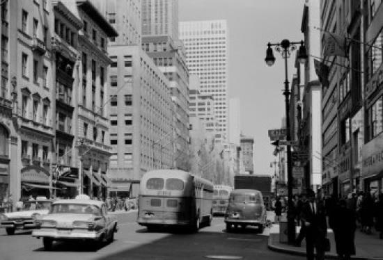 USA, New York State, New York City, Fifth Avenue with new Tishman Building seen from 47th Street Poster Print (18 x 24)