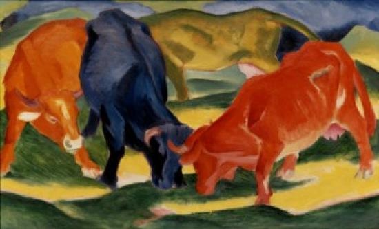 Fighting Cows, Franz Marc (1880 1916 German), , Poster Print (18 x 24)