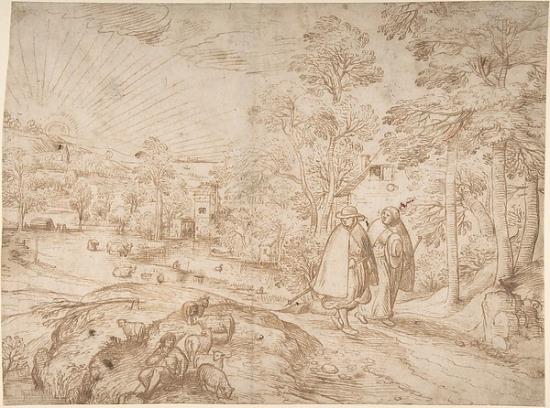 Landscape with Two Pilgrims Walking Along a Road Poster Print by to Pieter Balten (18 x 24)