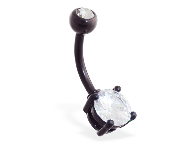 Double jeweled black coated belly ring 