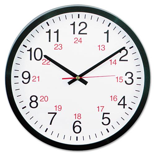 24 Hour Round Wall Clock, 12 3/4", Black