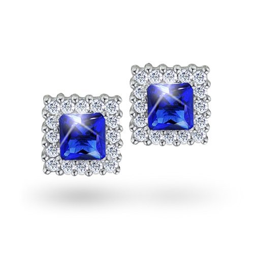 Bling Jewelry 925 Sterling Silver Princess Cut CZ Simulated Sapphire Stud Earrings