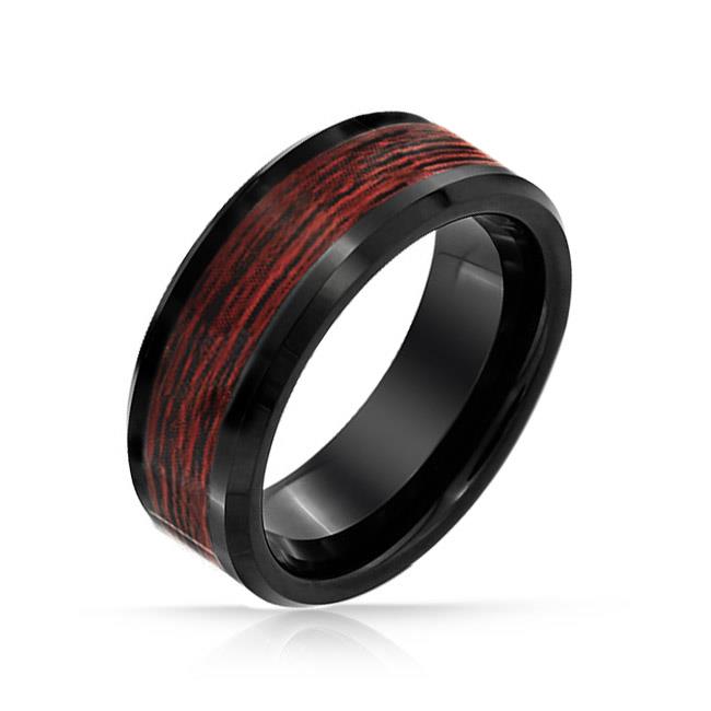 Bling Jewelry Gift Black Tungsten Wood Inlay Mens Ring 