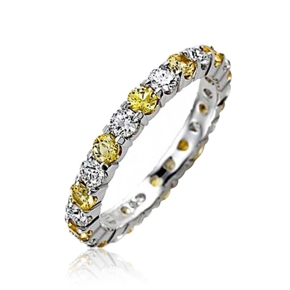 Bling Jewelry Simulated Citrine and Clear CZ Stackable Eternity Band Ring 925 Sterling Silver