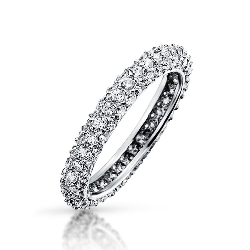 Bling Jewelry Sterling Silver Stackable Band Ring with Three Sided Pave CZ