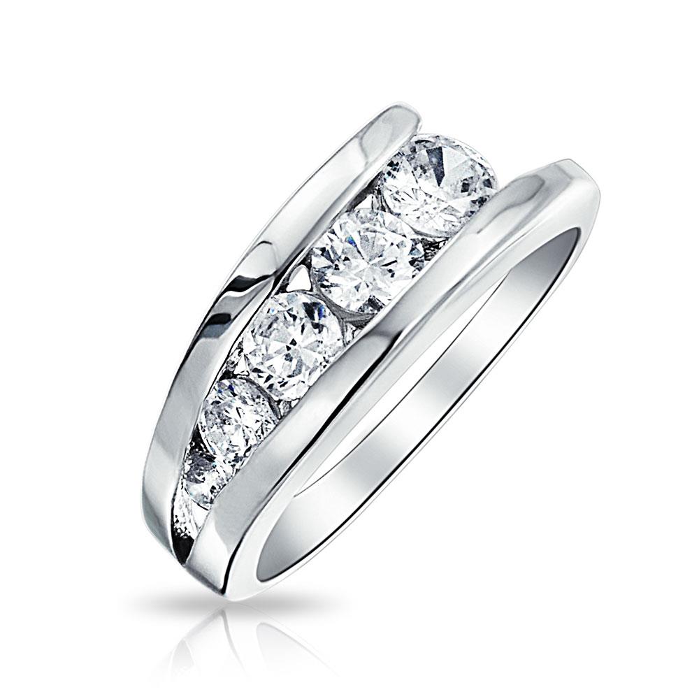 Bling Jewelry Sterling Silver Love Journey CZ Wedding Band Ring