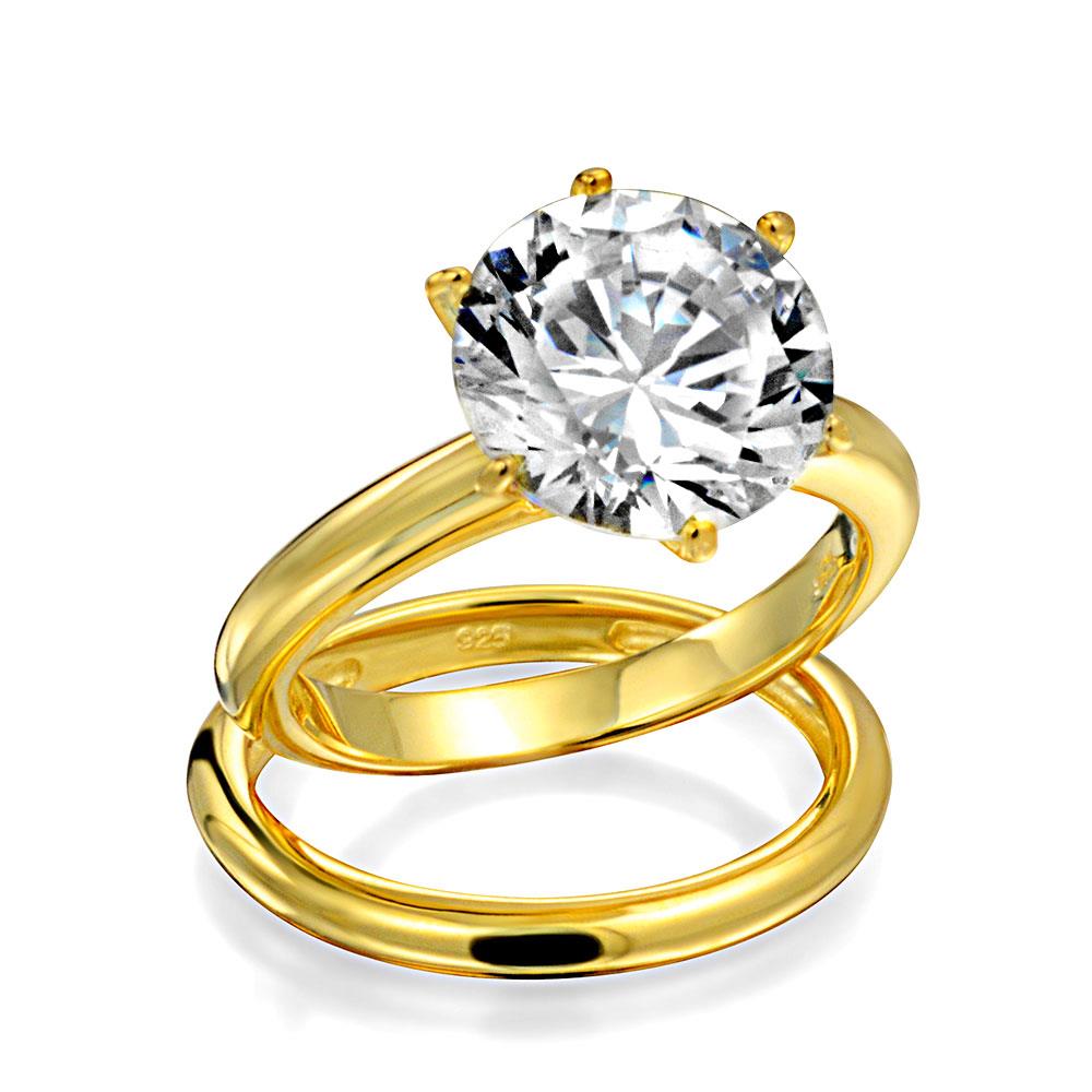 Bling Jewelry Round 3.5ct Solitaire CZ Gold Plated Engagement Wedding Ring Set