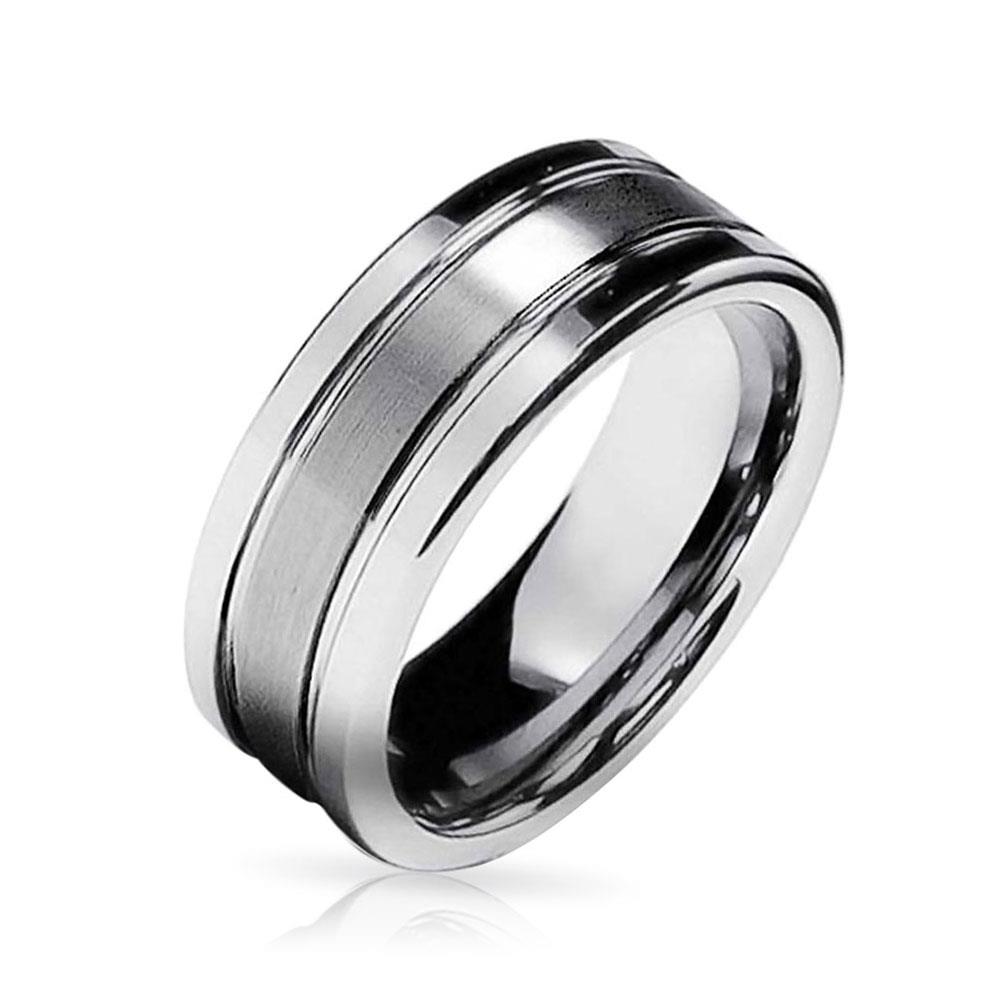 Bling Jewelry Grooved Unisex Matte Tungsten Ring 8mm