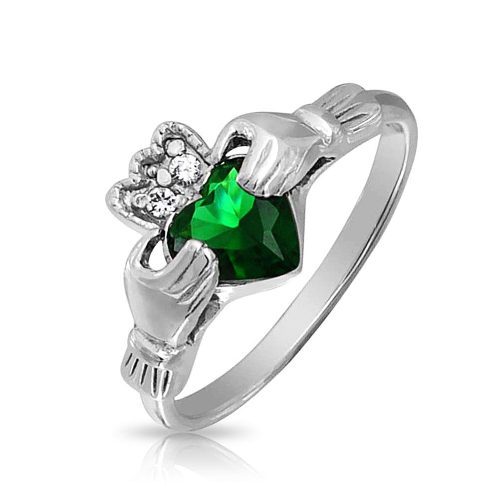 Bling Jewelry Celtic Claddagh Simulated Emerald CZ Heart Ring 925 Sterling Silver