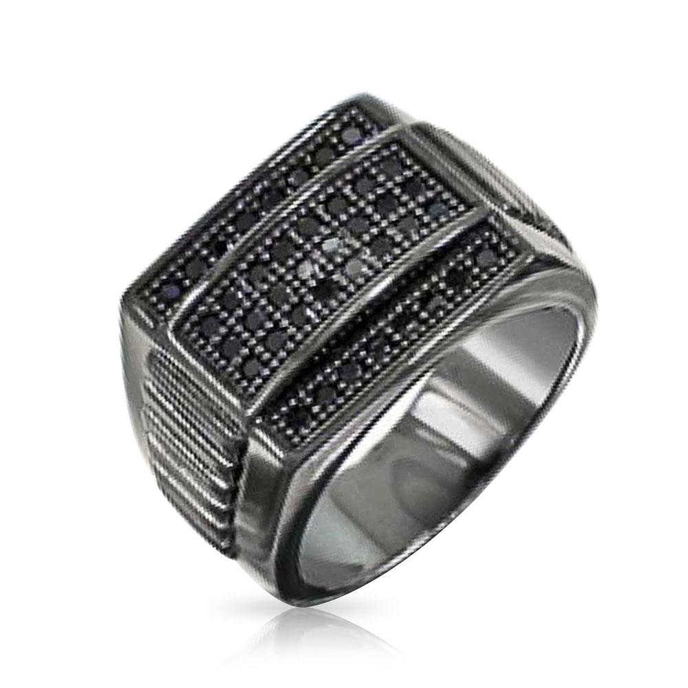 Bling Jewelry Sterling Silver Black Rhodium CZ Mens Championship Ring